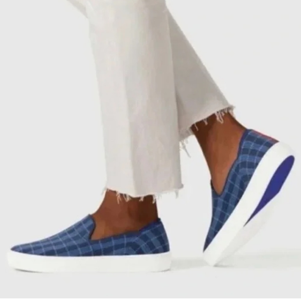 Rothy’s Indigo Gingham Plaid Slip On Sneaker